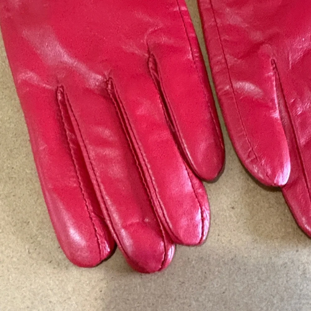 Vintage Etienne Aigner Red Leather Gloves Thinsulate Lined Luxury Statement Sz M